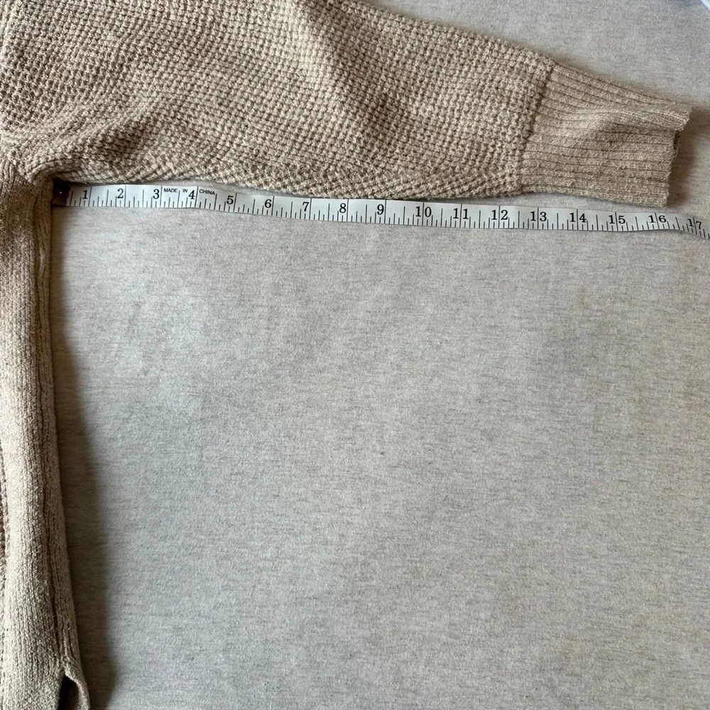 Aerie Womens XS Oversized Waffle Knit Polo Sweater‎ Tan V-Neck Long Sleeve
